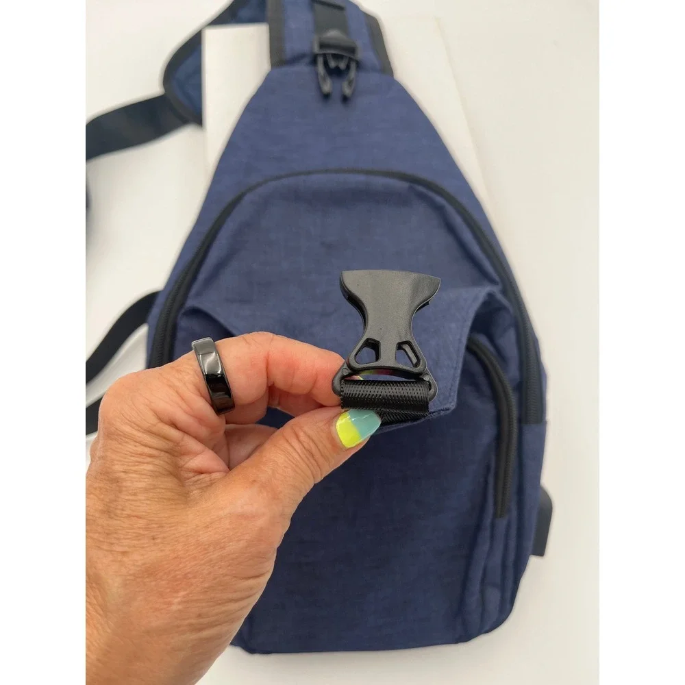 NuPouch Mens Blue Sling Bag Anti Theft Crossbody Backpack with USB Port